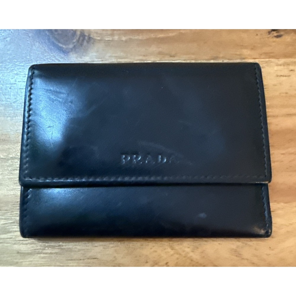 PRADA Black Leather 6 Key Holder Case Snap Closure Designer Vintage Italy